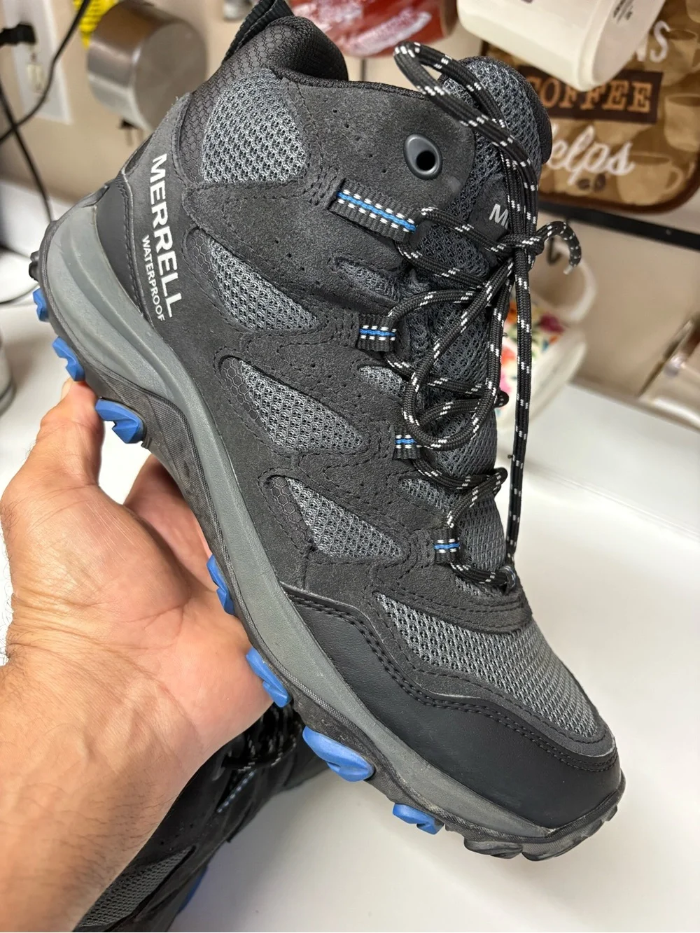 Merrell - West Rim - Men's Mid Walking Boot  size 10 Waterproof, Black & Blue